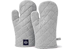 Encasa XO Long 18x30 cm Guantes de Mano para Microondas para Horno (2 pcs Set) para Cocinar y Hornear en la Cocina - Resistente al Calor, Grueso y Seguro - Ticking Negro