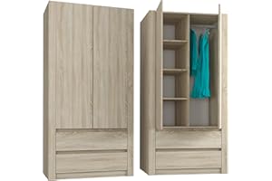 Framire B-20 SONOMA szafa na ubrania, 2-drzwiowa szafa na ubrania, 2 szuflady, szafa na ubrania do sypialni, salonu, korytarza, 180 x 90 x 57 cm