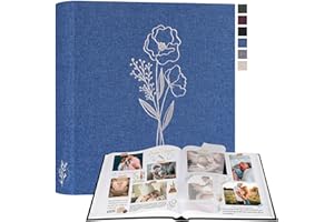 Lanpn Fotoalbum zum Selbstgestalten und Einkleben, Großes Leinen Fotobuch 100 weißen Seiten mit Pergamin Trennblätter Fasst 9x13cm 10x15cm 13x18cm Fotos (Blau, 30x33,5 cm)