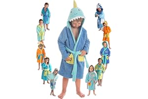 LEBENGOOD - Peignoir Enfants adolescents 100% Coton OEKO-TEX - 2 Poches, Ceinture, Capuche, Peignoirs en peluche très doux avec broderies pour enfants