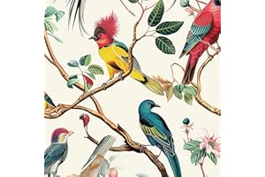 ICYEHAO Papel Pintado Pared de Aves,44 x 300cm Papel Tapiz de Aves con Diseño de Ramas de Jardín y Fondo Beige para Muebles Paredes en Baño, Sala de Estar, Dormitorio, y Muebles