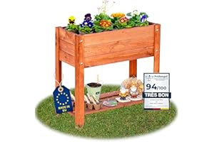 ITA Carré Potager surélevé en Bois - Jardinière avec Plateau sur Pied avec Feuille de Protection - pour Fleurs, Légume, Herbes - Extérieur & Intérieur - Brun