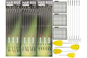 JSHANMEI 25pcs Carp Fishing Hair Rigs Kit, Including 18pcs Carp Rigs 3 Cards Boilie Stoppers and 4pcs Bait Needle Tool Carp Fishing Leader Rigging Terminal Tackle Set