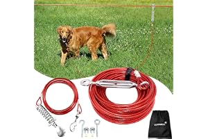 LUFFWELL Hundlöpsystem 30 meter med 4,6 meter löplina för hund, kraftigt vajersystem för stora hundar upp till 113 kg, för tr