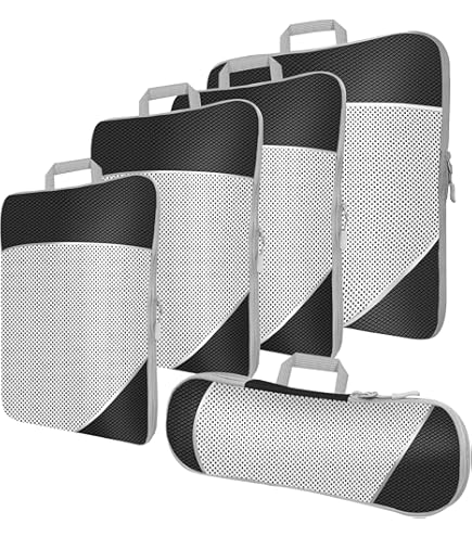 NMNGB 6-delige compressie verpakking kubussen voor koffer essentiële tas met mesh uitbreidbaar, reisorganisatoren, rits, multifunctionele organizer, zwart
