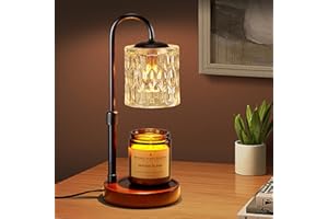 Briever Dimmable Candle Warmer Lamp with Timer, Height Adjustable Electric Candle Wax Melt Lamp for Various Size Jar Candles, Candle Lamp Warmer with 2 Bulbs & Walnut Wooden Base for Home Decor