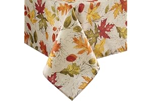 Elrene Home Fashions Autumn Leaves Printed Fabric Tablecloth for Fall/Harvest/Thanksgiving, 60"x102" Oblong/Rectangle, Multi