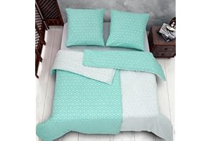 ‎VENCY Vency Bettwäsche 135x200 4-Teilig Türkis - Oeko-TEX 80% Baumwolle & 20% Polyester, 2X Bettbezug Reißverschluss + 2X Kissenbezug 80x80 Umschlagverschluss, Puzzle Modell