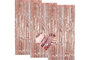 Tcdwla Decoracion Cumpleaños,3Piezas Cortina Decoracion Fiesta,Photocall Boda de Cortinas de oropel con flecos de aluminio coloridas para fiestas de cumpleaños baby shower Navidad-1m x 2m (Or Rose)