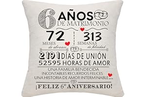 BOMMEX Regalo 6 Años de Matrimonio 6º Aniversario de Boda Funda de Cojín Recuerdo Decoración Regalo para Parejas Padres Mujeres Hombres Mamá Papá Esposo Esposa Abuela Abuelo Tío Amigos (6º Aniversario)