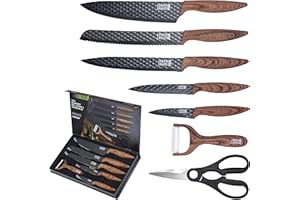 LEBENLANG Set Couteau Cuisine - 7 pièces avec éplucheur et ciseaux I Lot Couteaux Ustensiles de Cuisines knife professionnelle I Ensembles Kit Accessoire Accessoires inox pour cuisiner