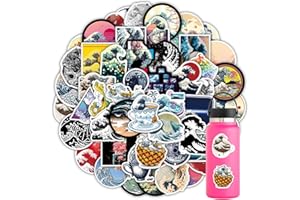 AUCEKO Lot de 50 autocollants pour vague Kanagawa, planche de surf japonaise en vinyle imperméable pour bouteilles d'eau, vélo, ordinateur portable, skateboard, vélo pour adolescentes et filles