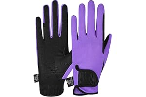 AFE Ladies Horse Riding Gloves Track Fabric Gloves Synthetic Leather Equestrian Black Stretch Fabric Pink Purple Lilac