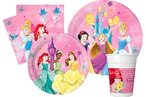 Ciao Kit Vajilla de Fiesta Disney Princess Live Your Story para 24 personas (112 pcs: 24 platos Ø23cm, 24 platos Ø20cm, 24 vasos 200ml, 40 servilletas 33x33cm)