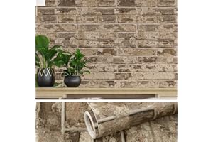 VEELIKE Carta da Parati Mattoni Marrone Pellicola Adesiva Effetto Pietra Vintage Carta Adesiva Impermeabile per Bagno Sabby Chic Pellicola Autoadesiva per Cucina Camera da Letto Soggiorno 40cm×300cm