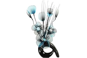 Flourish Kunstblumen im Topf Dekoration Wohnung Modern Deko Wohnzimmer, Geschenk, 32cm, Türkis