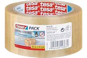 tesapack® Extra Strong Nastro da Imballaggio Extra Forte in PVC, 66m x 50mm, Trasparente