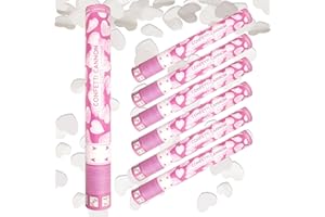 Lage 6 pz. Tubo Spara Coriandoli a Cuori Bianchi, Cannone Sparacoriandoli per Matrimonio Festa San Valentino, Sposi, Nozze, Fidanzamento, Party Popper (set da 6)