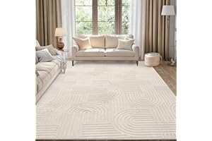 Enyhom Duży dywan do salonu, 200 x 290 cm, kremowy, puszysty dywan 3D, do sypialni, zmywalny, antypoślizgowy, nowoczesny dywan podłogowy, mata, nie gubi włosia, obok dywaników, do jadalni, kuchni,