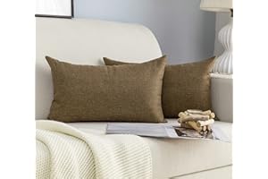 GIRASOLE HOME Coppia Federe Cuscini in Simil Lino Antiacaro e Ipoallergenico Per Divano e Letto Copricuscini Arredamento Casa con Zip Invisibile 2 pezzi (30x50cm, Marrone)