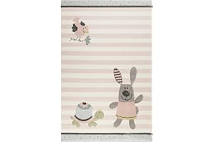 wecon home Sigikid I Moderner Kurzflor Kinderteppich, Kinderzimmer für Mädchen & Jungen I Happy Friends I SK-22427-655 I (120 x 170 cm, Rosa Grau Beige)