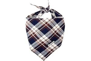 MAMORE Adjustable Plaid Dog Bandanas,1PC Soft Washable Cotton Triangle Bib Kerchief Scarfs for Small Medium Large Dogs and Cats (Brown&Blue, Large)