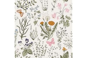 Yomshi Self Adhesive Wallpaper Floral Butterfly Contact Paper 41CM×3M Plant Pattern Waterproof Peel and Stick Decorative Vinyl Wrap for Bedroom Living Room