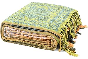 HOORDRY Doppelseitig Chenille gewebte tagesdecke einzelbett,Kuscheldecke mit Fransen,bettüberwurf sofaüberwurf Couchdecke Sesseldecke strickdecke für Fernsehen oder Nap auf dem Stuhl,Grün,150x190CM