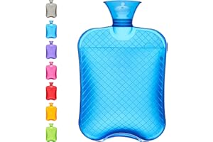 Qomfor Botella de agua caliente – 1,8 litros de gran capacidad, bolsa de agua caliente premium para aliviar el dolor, dolor de espalda, dolor de período, cuello y hombros – sin cubierta - Blue