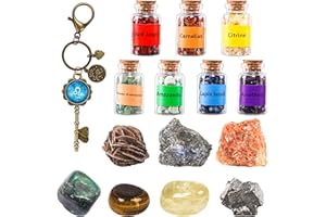 QianCannaor Leo Zodiac Crystal Set, Birthstones Healing Crystals and Gemstones with 7 Chakra Wishing Bottles, Astrology Horoscope Spiritual Gifts