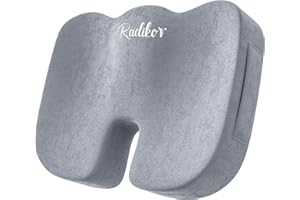 Radikor Cuscino sedia ufficio, Cuscino coccige ortopedico, Cuscino sciatica, ergonomico, realizzato in memory foam, con base antiscivolo, allevia il coccige, grigio