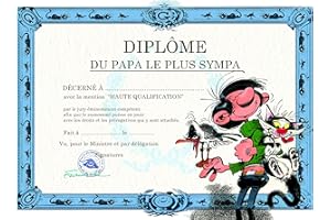 AFIE GLDP-7009 Gaston Lagaffe Carte Double avec Enveloppe Diplôme du Papa le Plus Sympa - Chat Mouette - Pour Anniversaire ou Fête des Pères
