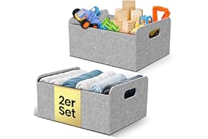 Bada Bing Zestaw 2 stabilnych koszyków filcowych w kolorze jasnoszarym do regału i szafy na ubrania – składany organizer – mały składany kosz do przechowywania – pudełko do przechowywania z filcu