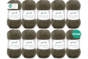 Gründl Laine Cotton Quick uni – laine fine pour crochet – fil à tricoter – fil à crocheter – brillante et douce pour la peau – 100% coton – 10 pelotes 50 g / 125 m – taille d’aiguille 3-4 -vert noir