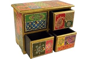 GURU SHOP Guru-Shop Armadietto per Farmacista, Portagioie, Cassettiera Dipinta a Mano - Modello 9, Multicolore, 20x24x13 cm, Lattine, Scatole Cofanetti