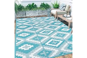 Enyhom Outdoor Teppich Wetterfest, 120 x 180 cm Recycelter RV Camping Außenteppich, Strapazierfähiger Wendbarer Kunststoff Picknickdecke, Farbecht Flachgewebe Balkonteppich für Terrasse Garten Eingang