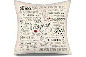 AOSUMIN 50 Ans de fabulosité Housse de coussin pour Anniversaire 50 ans Femmes Hommes Sœurs Amis Collègues Cousine Femme Maman Tante Cadeau d'Anniversaire 50 ans 10-100ème Housse de Coussin Anniversaire(50-a)
