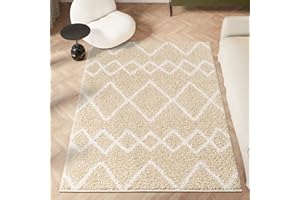 homeart Area Rug - Super Soft Geometric Shaggy Rugs For The Living Rooms, Bedrooms And Kitchen - Modern, Easy To Clean Carpet(Herringbone Beige Ivory - 60x110 cm)