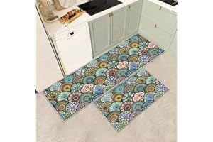 JEFFEL Kitchen Mat Sets Non slip Washable, Kitchen Rugs Runner Set of 2 Anti Fatigue Kitchen Floor Mat for Home Decoration Office Standing Desk (N, 150L x 43W x 0.2Th cm)
