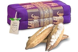 Livasia Coussin Yoga carré Bloc Soie thaï - 17x34x12cm - Coussin de méditation kapok, Coussin de Soutien rectangulaire, Accessoire Yoga Pilates Coussin cale-Nuque, Fait Main (Lilas/Éléphants Soie)