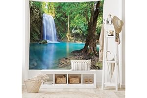 ABAKUHAUS Agua Tapiz, Asia Tailandia Jungle árboles, Decoración de pared para el dormitorio, la sala de estar y la residencia universitaria, 230 x 140 cm, Turquesa Verde Marrón