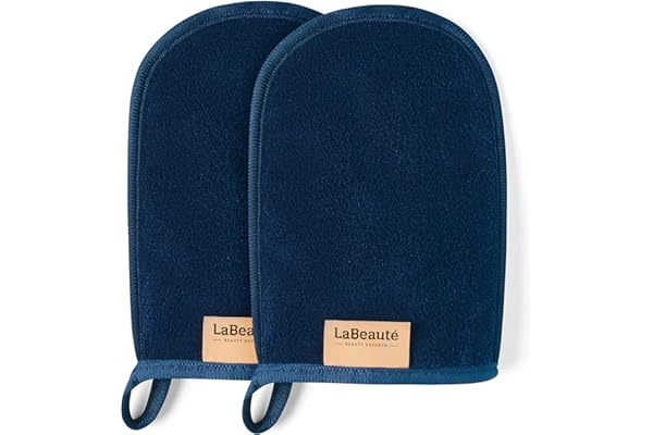 LaBeauté gant de toilette démaquillant (2 pièces) – Démaquillant et nettoyant visage – Lingettes démaquillantes lavables et réutilisables (20 x 13 cm cm, bleu marine)