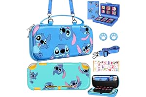Koecya for Nintendo Switch Lite 7 in 1 Storage Accessories Kit with Travel Carrying Case+Switch Lite Protective Cover+Game Case Holder+Strap+Sticker+2 Thumb Caps Cute Shell for Boys Kids Girls -Stit