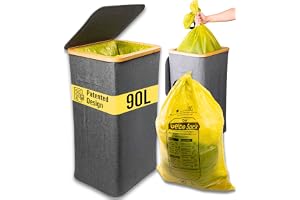 Deco haus Stativ för gula påsar 90L [extra bärväska] - Grå | Soptunna för gula påsar - Robust stativ - Soptunna med lock - Av