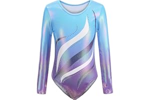 Cucudy Gymnastics Leotards for Girls Long Sleeve/Sleeveless Gradient Color Diamond Leotard Dancing Ballet Gymnastics Athletic Leotard for Kids 5 6 7 8 9 10 11 12 Years