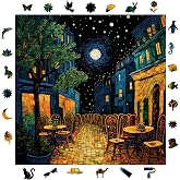 WePuzzleUp Ahşap Puzzle Yetişkin - Van Gogh Kafe Terasta Gece Reprod&uuml;ksiyonu - 353 Par&ccedil;a, 29 x 29 cm - Yapıştırıcı Folyo Dahi