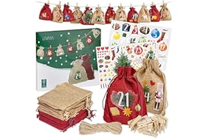 LIVAIA Calendrier de l'Avent à remplir soi-même: Magnifique calendrier de l'Avent à faire soi-même avec 24 sacs en jute et autocollants - Calendrier de l'Avent bricolage DIY par LIVAIA