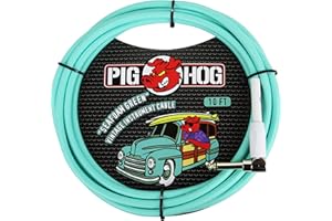 Pig Hog Vintage Serie Instrumentenkabel, Seafoam Green, 3m/10ft, 6.35 (1/4”) auf 6.35 (1/4”), Hochwertige Qualität, Gewebt, Winkelstecker