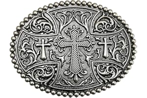 LAXPICOL Native American Big Heavy Duty Vintage Celtic Pattern Cross Oval Belt Buckle For Men Grey Tone