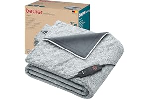 Beurer HD75 Nordic Grey Green Planet Electric Blanket, Heat Blanket Made from Recycled Material, Cuddly Soft, 6 Temperature Levels, Machine Washable, Automatic Shut-Off, 180 x 130 cm